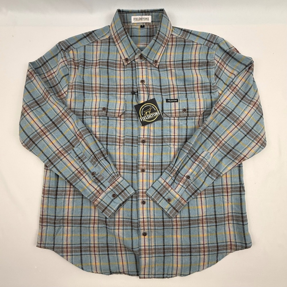 Fieldstone Craftsman Blue Flannel Shirt Mens Small Plaid Button‎ Down NWT